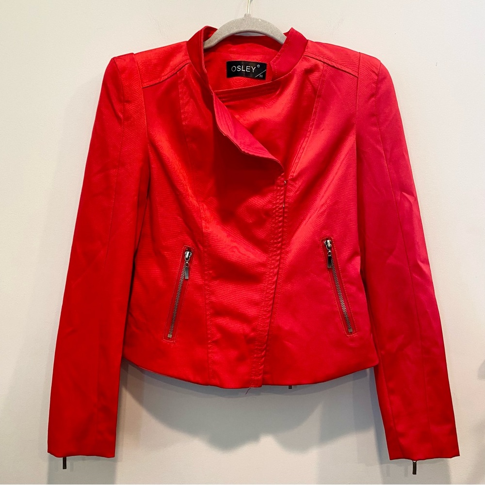Osley Red Biker Jacket Zipper Blazer Women’s